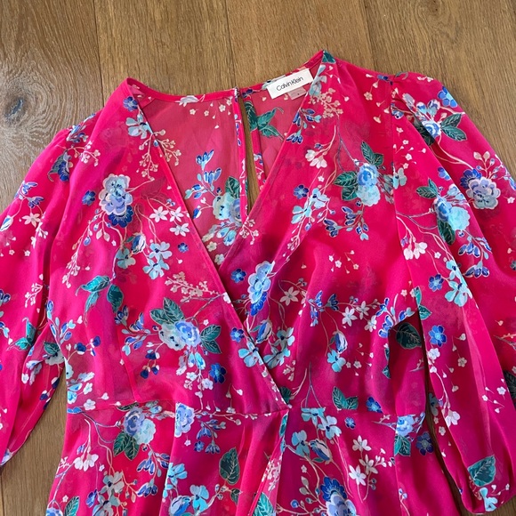 Calvin Klein Floral Overlay Faux Wrap Dress - please read description - Picture 2 of 8